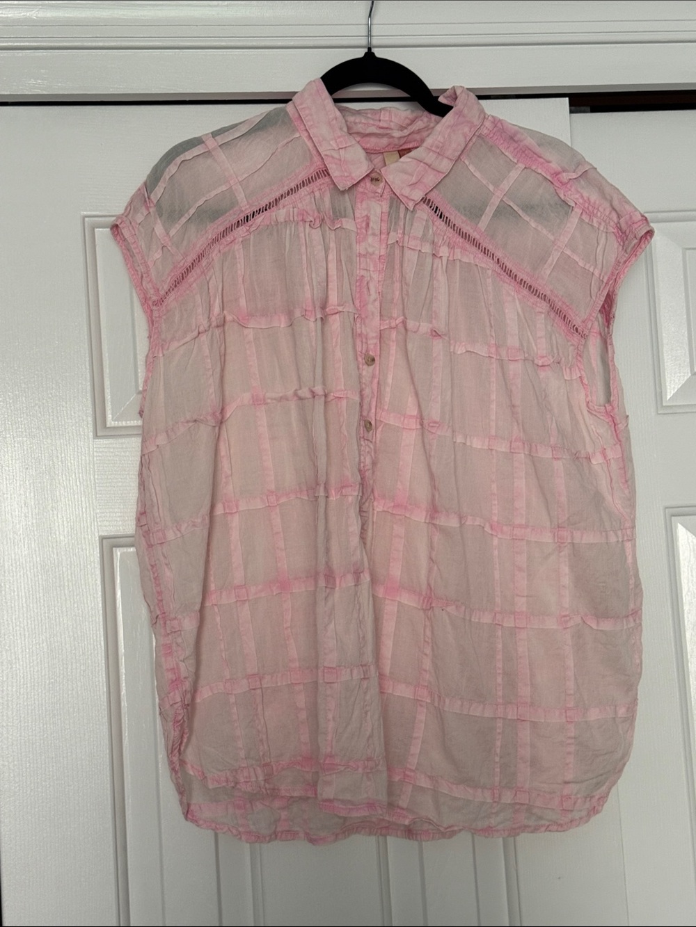 Pilcro Light Pink Sheer Ruffle Button-Up Top for Anthropologie